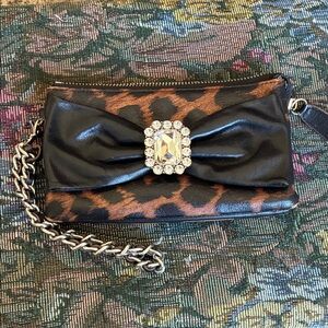 My Flat in London Elegant Black and Brown Clutch with Chain Strap